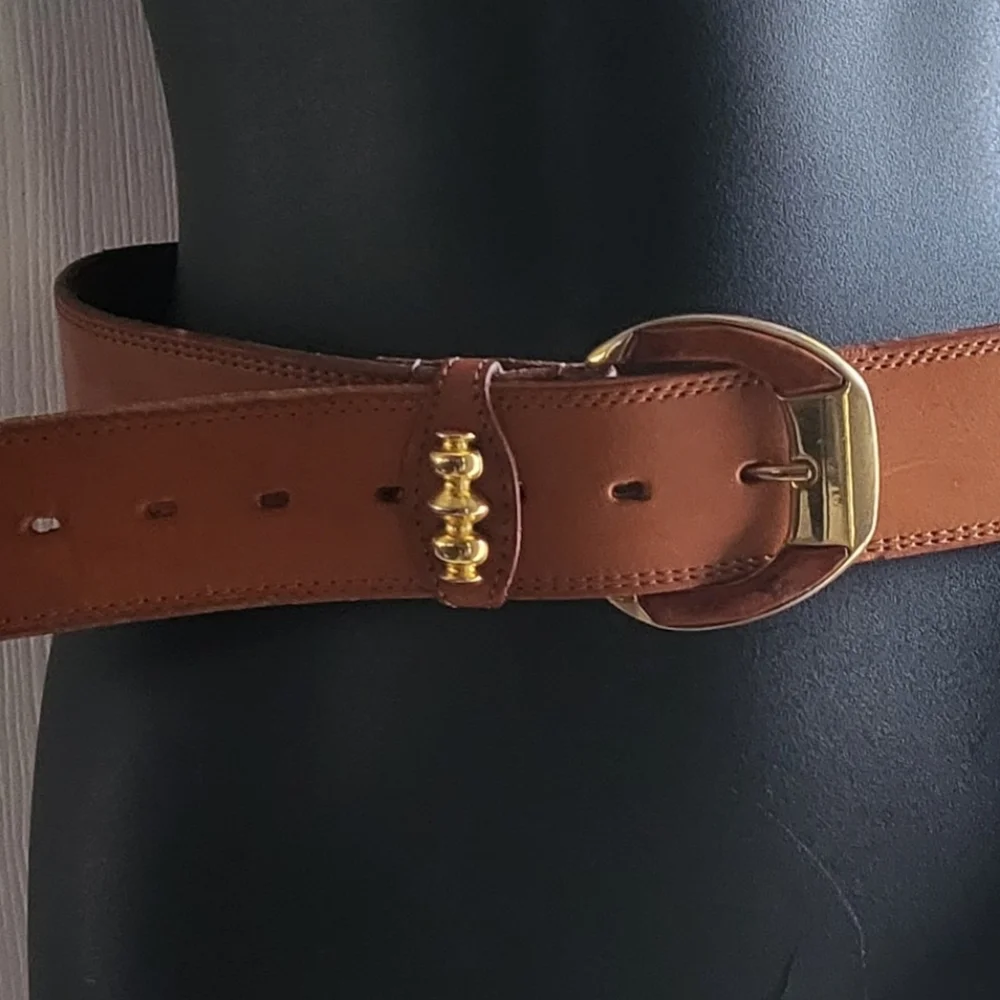 Conveyor women's belt tan cognac genuine leather brass buckle Italy